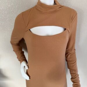 AND NOW THIS Cutout Mock Neck Dress Neutral Camel-tan Color  NWOT Size M